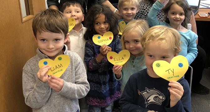 Pre school students showing their arts and crafts